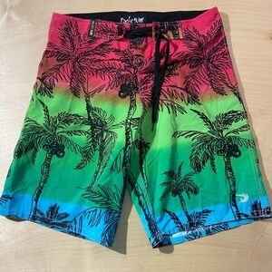 Pacific Surf by Exist Colorful Palm Tree Swim Shorts Medium (MQ)